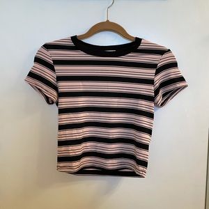 Light pink and black striped crop top